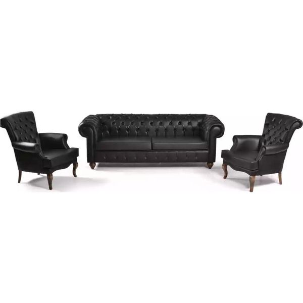 Set Di Divani Chesterfield Neri Mobili Da Ufficio Completi Mobili Moderni-image