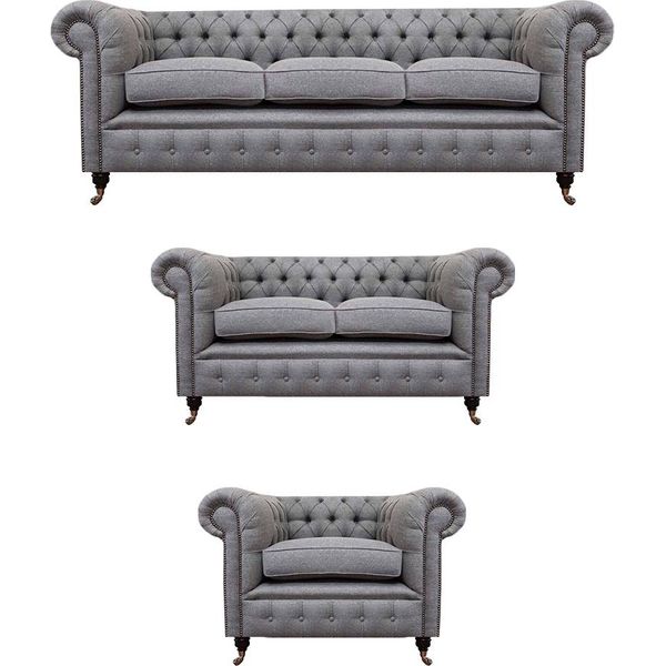 Set Di Divani Chesterfield In Tessuto Imbottitura Tessile Divano Set 3 Pezzi Nuovo-image