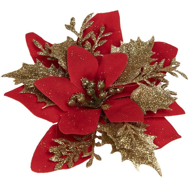 Stella Di Natale Artificiale Clayre & Eef Ø 14X5 Cm In Plastica Color Oro Rosso-image