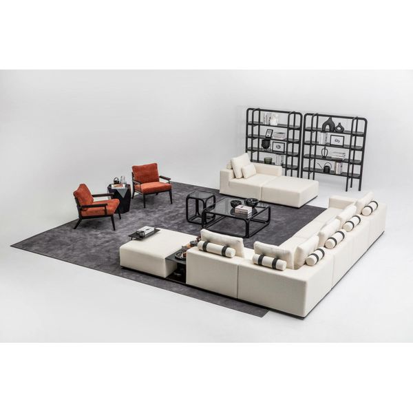 Set Di Divani Moderni Bianchi Divano Angolare Zona Giorno Poltrona Divano 4 Pezzi In Tessuto-image