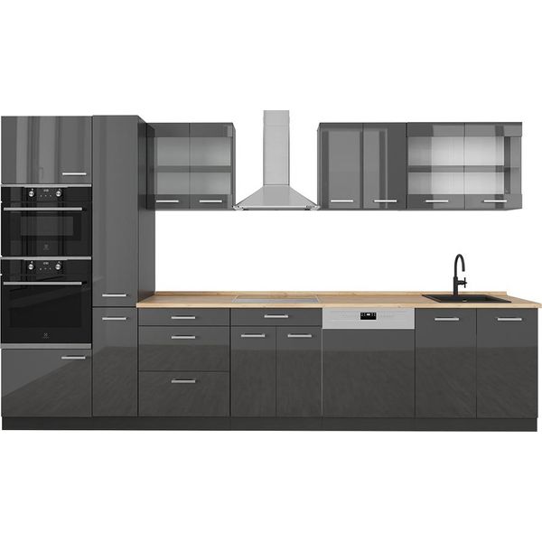 Vicco Cucina Componibile R-Line, 350 Cm Senza Piano Di Lavoro, Antracite Lucido/Antracite-image
