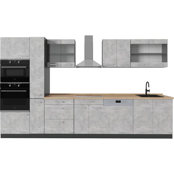 Vicco Cucina Componibile R-Line, 350 Cm Senza Piano Di Lavoro, Calcestruzzo/Antracite-image