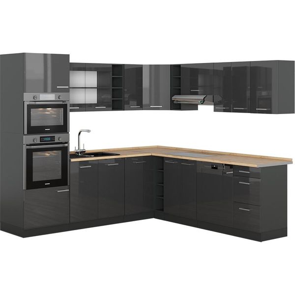 Vicco Cucina Angolare Completa R-Line, 237 X 247 Cm , Pl Rovere, Antracite Lucido/Antracite-image