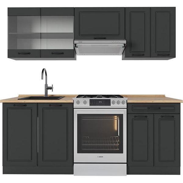 Vicco Cucina Componibile R-Line, 200 Cm Senza Piano Di Lavoro, Casa Di Campagna Antracite/Antracite-image