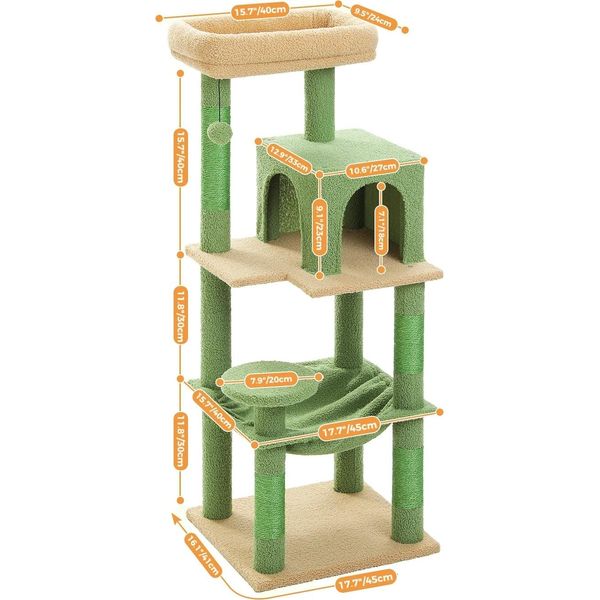 Torre Per Gatti Cactus, Design Spazioso A 6 Livelli, Ideale Per 4 Gatti, AMT0110GN-M-image