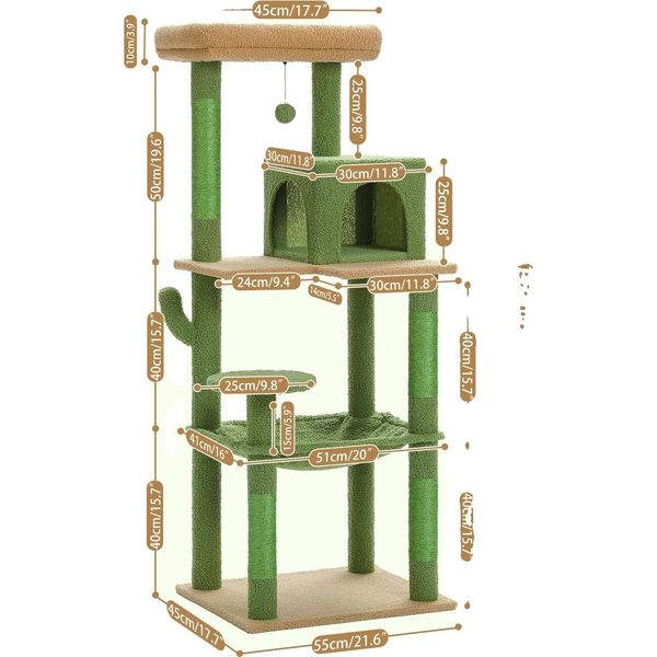 Torre Per Gatti Cactus, Design Spazioso A 6 Livelli, Ideale Per 4 Gatti, AMT0110GN-image
