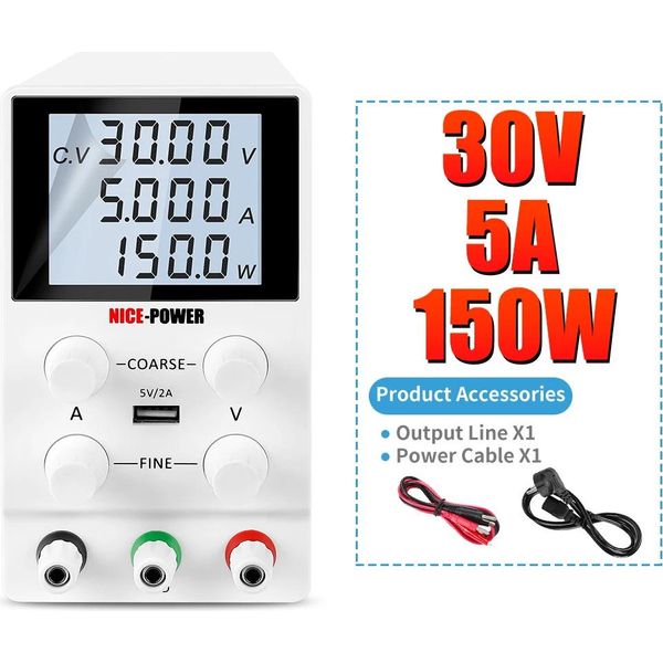 Alimentatore Dc, Uscita 30V/60V/120V, Corrente 3A/5A/10A, Bianco SPS305D-image