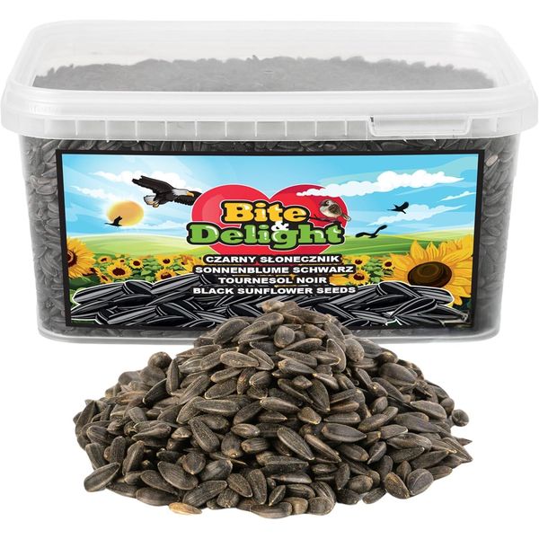 Bite & Delight Semi Di Girasole Neri 2,2 Kg- Energia Per Gli Uccelli In Giardino - Cibo Per Uccelli Selvatici Per L'estate E L'inverno - 5000Ml, 2200 G-image