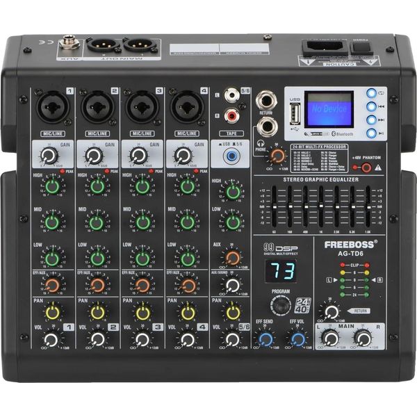 Mixer Audio, 6 Canali, 99 Effetti Dsp, Spina Ue, Raggio Verde-image