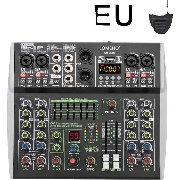 Lomeho Mini Mixer A 6 Canali, Funzione Bluetooth, 99 Effetti Dsp, AM-AX6 Eu, Daxtromn GGH-3,5KW-image