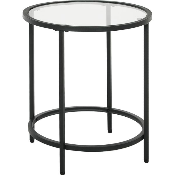 Homcom Tavolino Rotondo Con Piano In Vetro, Struttura In Metallo, Tavolino, Comodino Per Soggiorno, Camera Da Letto, Nero, Ø48 X 54,7 Cm-image