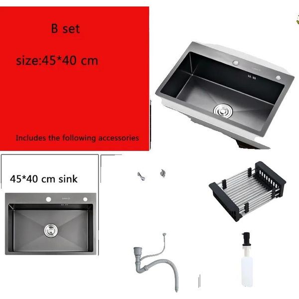 Lavello Da Cucina In Acciaio Inox, Compreso Scolapiatti E Dispenser Di Sapone, Bianco-image