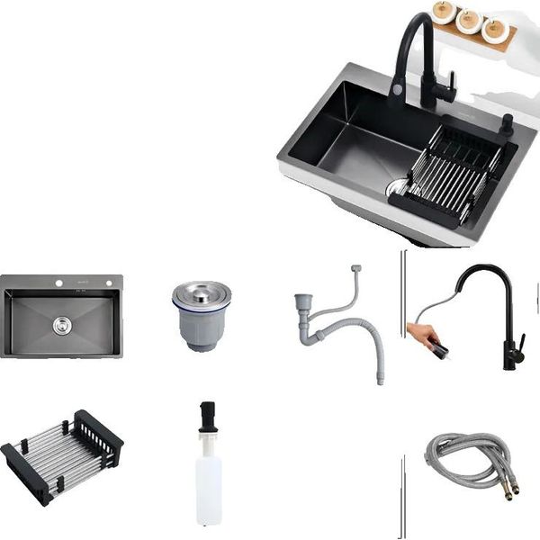 Lavello Da Cucina In Acciaio Inox, Con Scolapiatti E Dispenser Di Sapone, Blu-image