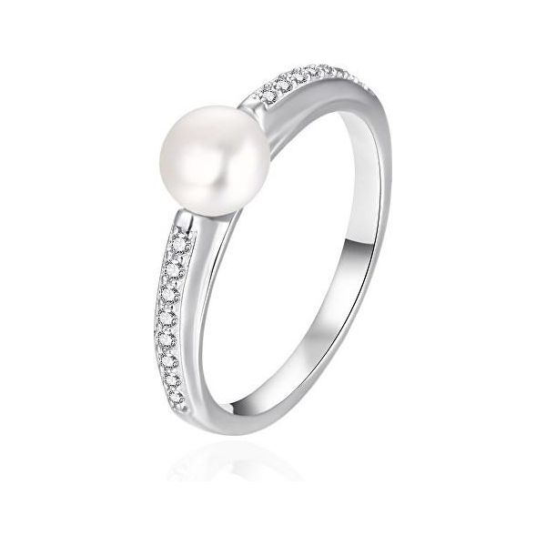 Elegante Anello In Argento Con Perla Autentica AGT-R08W - Circonferenza: 54 Mm.-image