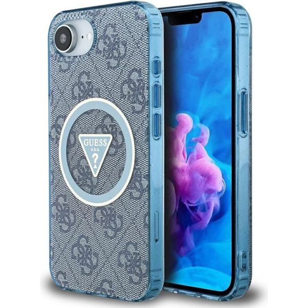 Etui Guess Iml Metal Glitter 4G Circle Triangle Magsafe Do Iphone 16E Niebieski-image