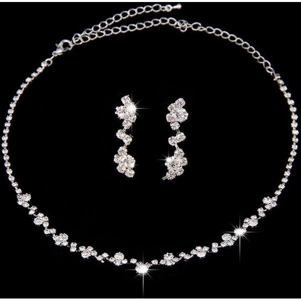 Set Di Gioielli Da Sposa Orecchini A Catena Collana Di Cristallo Matrimonio-image