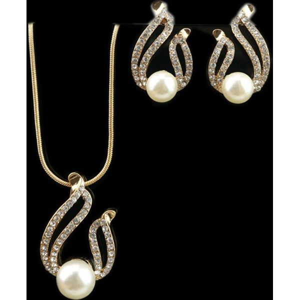 Orecchini Pendenti Con Goccia D'acqua Di Perle Finte E Collana Di Gioielli Da Donna Socialite-image