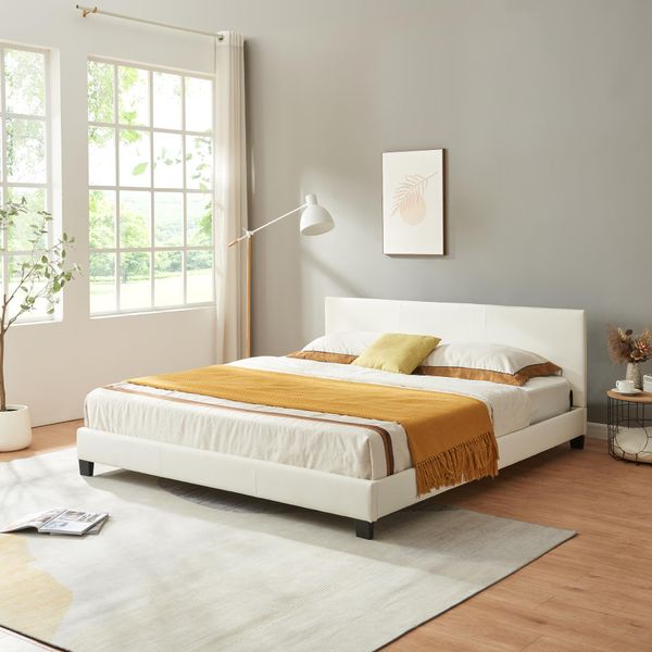 Letto Matrimoniale Imbottito 'Albacete' 180X200Cm Struttura Letto Rete A Doghe Bianco-image