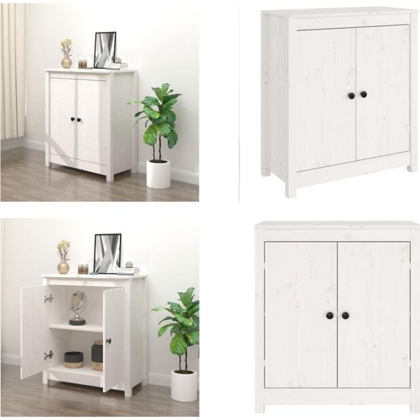 Vidaxl Credenza Bianca 70X35X80 Cm In Pino Massiccio - Credenza - Credenze - Armadio - Armadio Portaoggetti-image