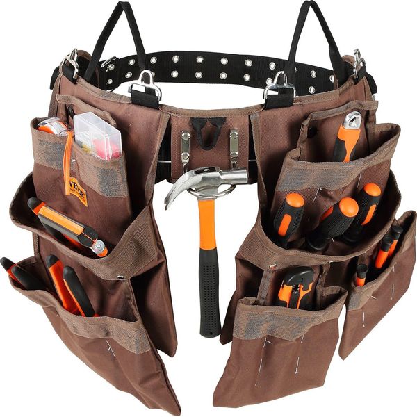 Cintura Porta Attrezzi 19 Tasche Regolabile Da 81,2 A 137,2 Cm Robusta Borsa Porta Attrezzi In Poliestere Staccabile Per Elettricisti Falegnami Fai Da Te Falegnami Edilizia Marrone-image