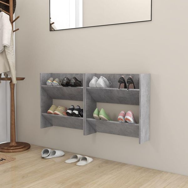 The Living Store Scarpiere A Muro 2 Pz. Grigio Cemento 60X18X60 Cm Materiale A Base Di Legno-image