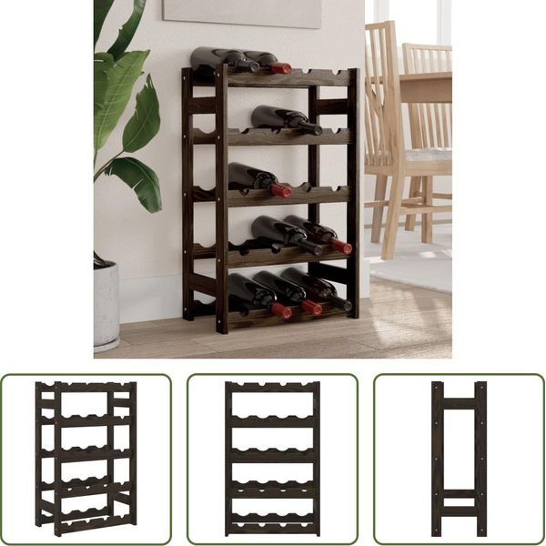 The Living Store Portabottiglie Per 20 Bottiglie In Legno Di Pino Massiccio Nero-image