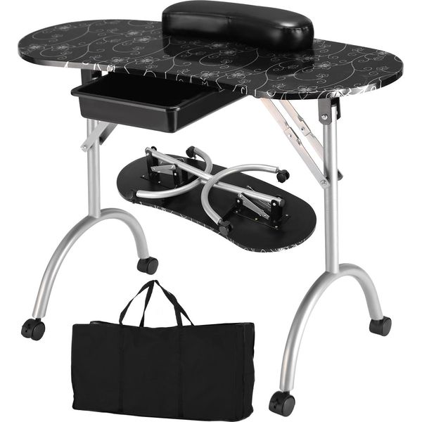 Tavolo Da Manicure Costway Con Poggiapolsi, Tavolo Cosmetico Portatile Per Unghie, Postazione Mobile Per Manicure Con Borsa 90 X 37 X 69Cm-image