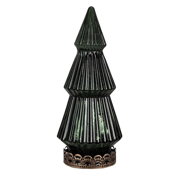 Clayre & Eef Decorazione Natalizia Con Illuminazione A Led Albero Di Natale Ø 7X16 Cm In Vetro Verde-image