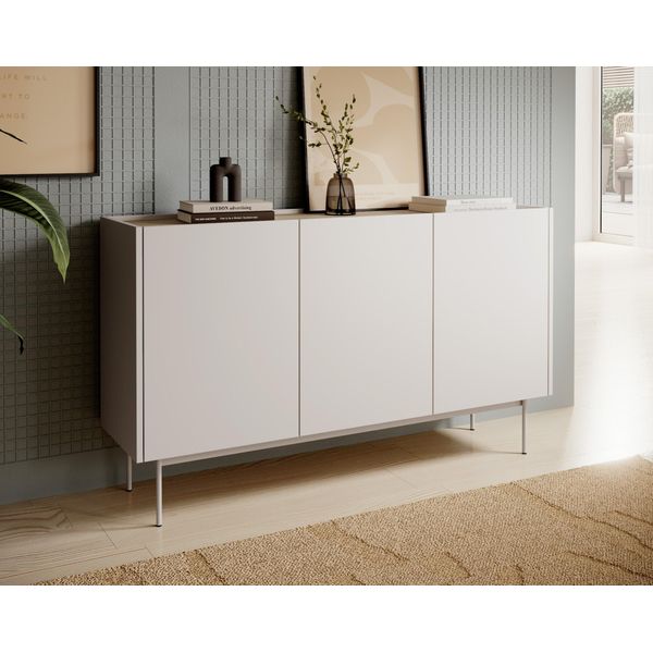 Cassettiera In Rovere Cashmere 144 Cm - Moderna, 3 Ante, Piano In Laminato-image