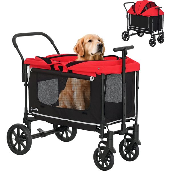 Pawhut 2 In 1 Passeggino Per Cani Passeggino Pieghevole Per Cani E Gatti Fino A 30 Kg Carretto Con Cuscino Finestre In Rete 2 Porte Borsa Portaoggetti Passeggino Per Gatti-image
