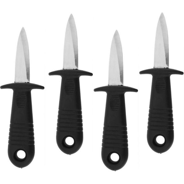Set Di 4 Coltelli Per Ostriche Con Occhiello Per Appenderli | Coltello Per Frutti Di Mare | Pratico Apri Ostriche | Apri Molluschi In Acciaio Inox Con Manico In Plastica | Rompi Ostriche Con Protezione Per Le Dita-image