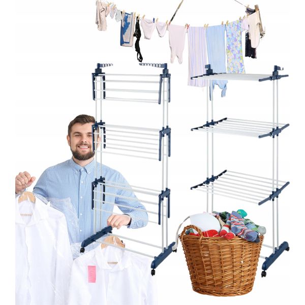 Stendibiancheria Pieghevole Multiuso Relaxdays Con Ruote E Appendini - 3 Livelli Per Balcone E Giardino, Capacità Di Carico 3,9 Kg-image