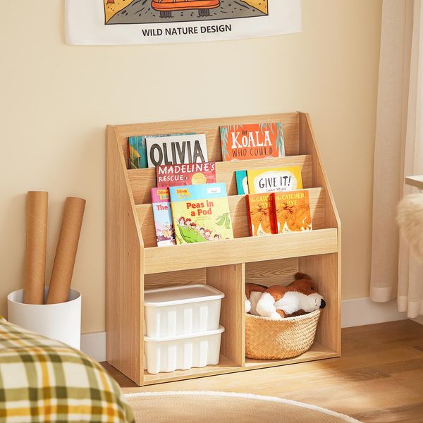 Sobuy Scaffale Per Bambini Scaffale Montessoriano Per La Cameretta Dei Bambini Con 3 Scomparti E 2 Scomparti Aperti Scaffale Per Bambini Per Riporre I Giocattoli Natura KMB01-N-image