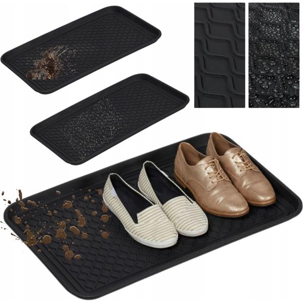 Set Di 3 Tappetini Per Scarpe Xl Relaxdays Con Bordo - Nero, Plastica, 60X40 Cm - Protezione Ideale Per Il Pavimento!-image