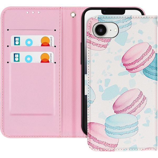 Avizar, Custodia Per Iphone 16E Motivo Macarons, Tracolla Per Carte Di Credito, Bianco-image