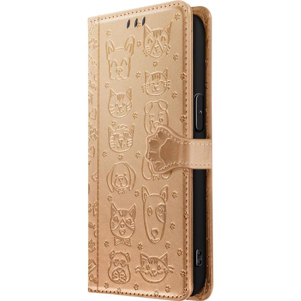 Avizar, Custodia Flip Per Iphone 16E Design Portafoglio Gatto E Cane, Oro-image