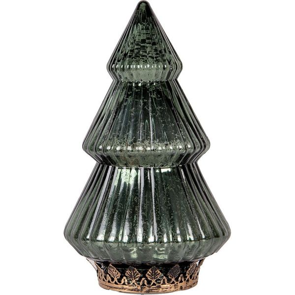 Clayre & Eef Decorazione Natalizia Con Illuminazione A Led Albero Di Natale Ø 13X23 Cm In Vetro Verde-image