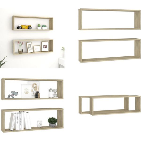 Vidaxl Mensole A Cubo 2 Pezzi Rovere Sonoma 80X15X26,5 Cm Materiale A Base Di Legno - Mensola A Muro - Mensole A Muro - Mensola Galleggiante - Mensole Galleggianti-image