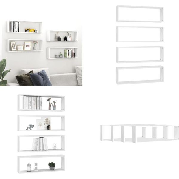Vidaxl Mensole A Cubo 4 Pz. Bianco 80X15X26,5 Cm Materiale A Base Di Legno - Mensola A Muro - Mensole A Muro - Mensole Galleggianti - Mensole Galleggianti-image