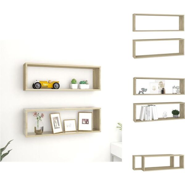 Vidaxl Mensole A Cubo 2 Pezzi Rovere Sonoma 80X15X26,5 Cm Materiale A Base Di Legno - Mensole Da Parete-image