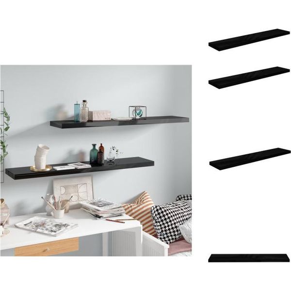 Vidaxl Mensole Galleggianti 2 Pz. Nero Lucido 120X23,5X3,8 Cm Mdf - Mensole A Muro-image