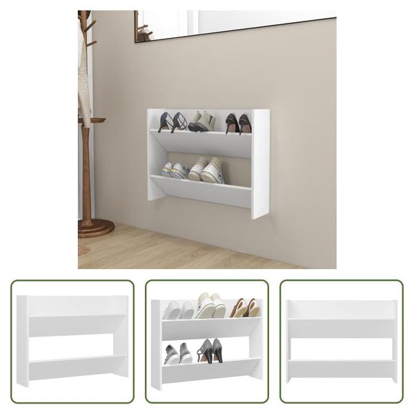 The Living Store Scarpiera A Muro Bianca 80X18X60 Cm Materiale Legno-image