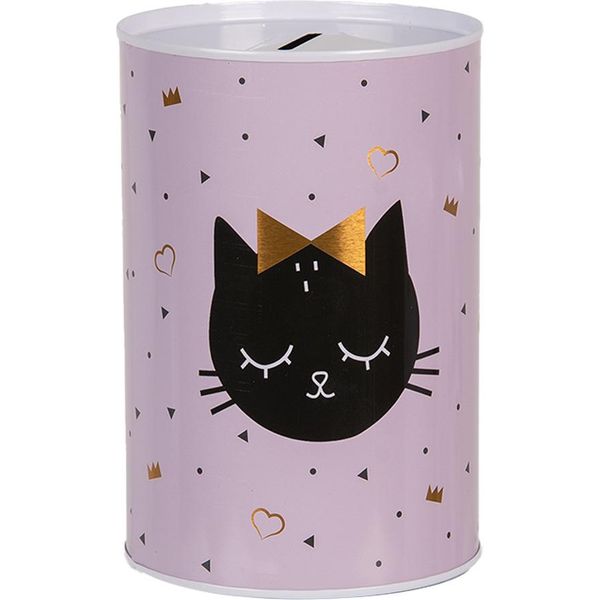 Clayre & Eef Salvadanai Ø 10X15 Cm Gatto Rosa In Metallo-image