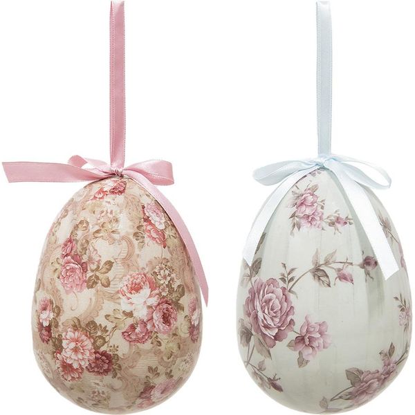 Ciondolo Pasquale Clayre & Eef Set Di 2 Uova Ø 9X12 Cm Fiori Di Plastica Multicolore-image