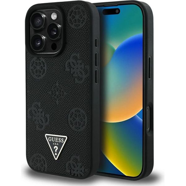 Etui Guess Grained Hot Stamp Peony Triangle Logo Magsafe Do Iphone 16 Pro Czarny-image