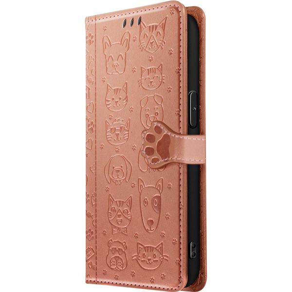 Avizar, Custodia Flip Per Iphone 16E Design Portafoglio Gatto E Cane, Oro Rosa-image
