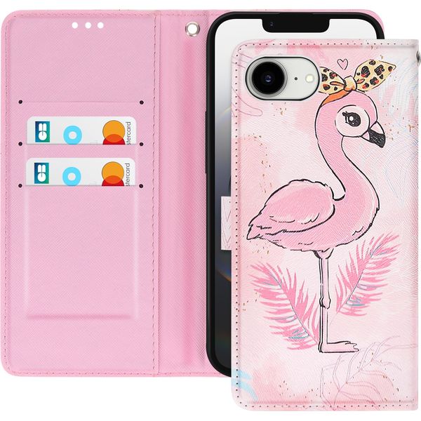 Avizar, Custodia Per Iphone 16E Con Motivo Fenicottero, Cinturino Da Polso, Scomparto Per Carte, Rosa Chiaro-image