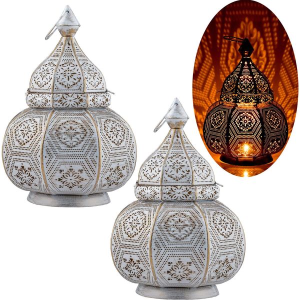 Set Di 2 Lampade Orientali A Lanterna Lampada Da Comodino Mahana Bianco-image
