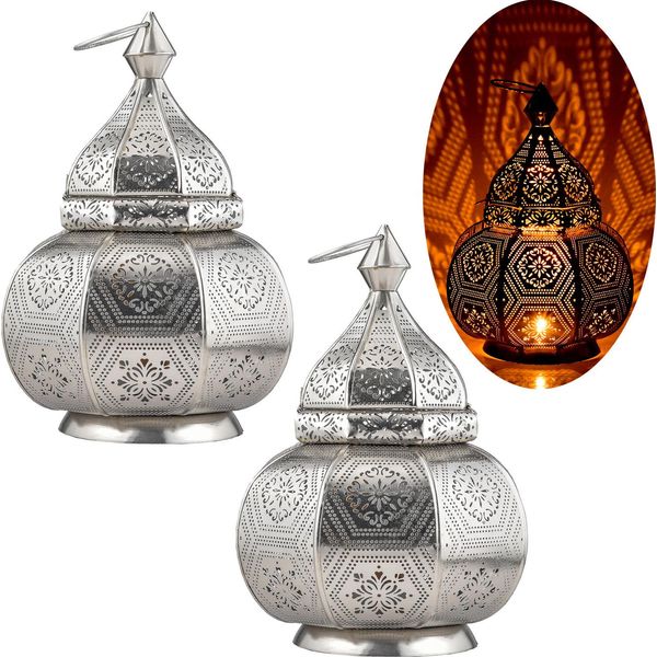 Set Di 2 Lanterne Orientali Lampada Da Comodino Mahana Argento-image