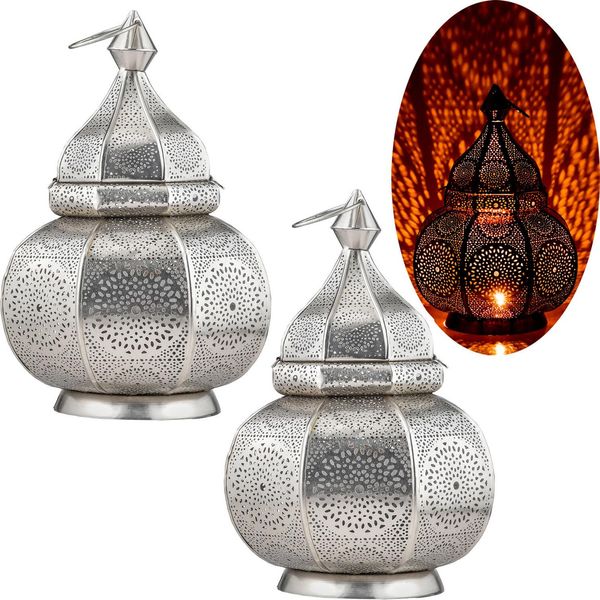 Set Di 2 Lampade Orientali A Lanterna Lampada Da Tavolo Lamisa Argento-image